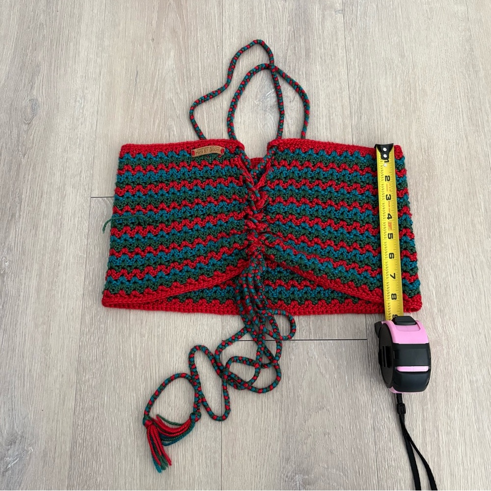Maya Bey Crochet Handmade Crochet Halter Top Red Green Blue One Size Stretchy - Picture 11 of 13